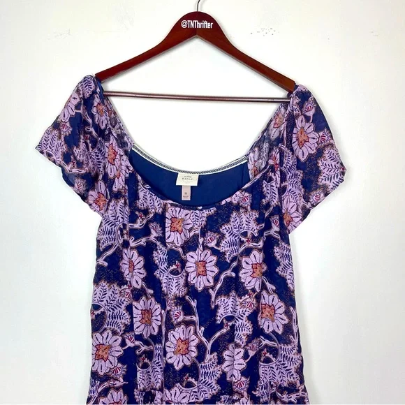 Knox Rose Womens Midi Length Floral Flutter Sleeve A Line Dress Sz Med Pink Blue - Picture 5 of 11